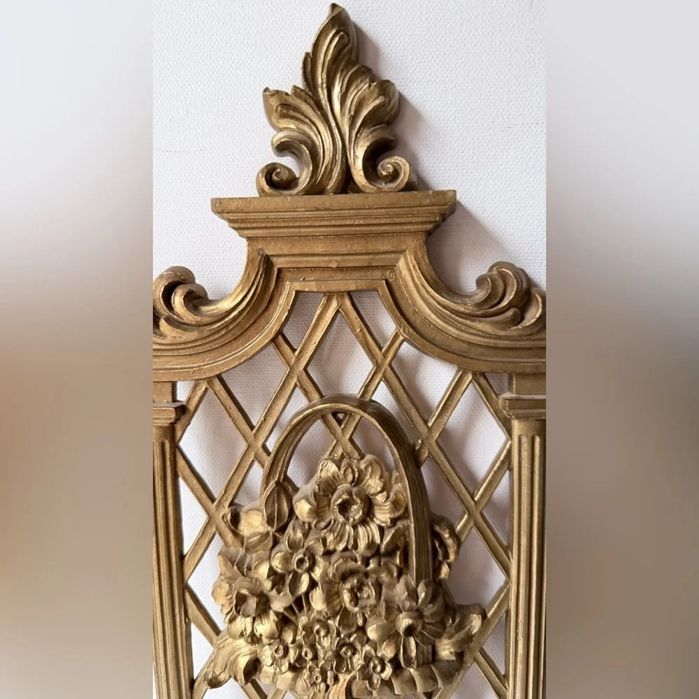 Elegant Gold Wall Decor Set vintage 1971 gold lattice wall plaques